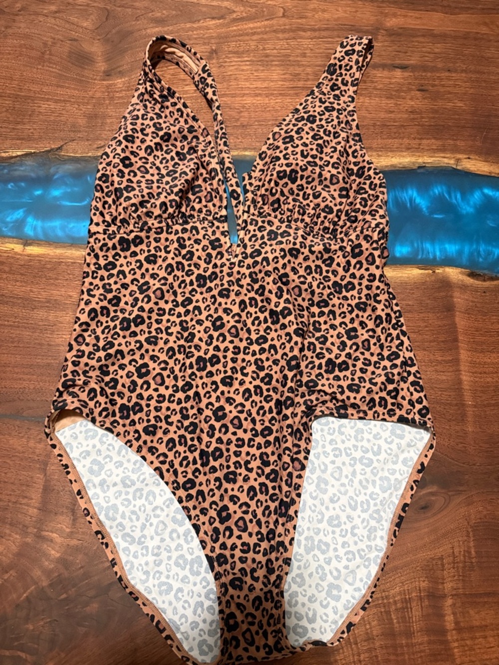 Shade & Shore Leopard Print One-Piece Swimsuit in Tan and Black